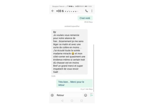 Témoignage reçu par SMS après un accompagnement avec Régis Archimbaud