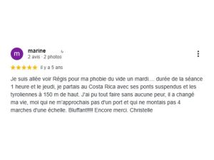 Avis client sur un accompagnement pour la phobie du vide