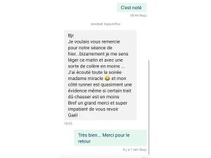Témoignage reçu par SMS après un accompagnement avec Régis Archimbaud